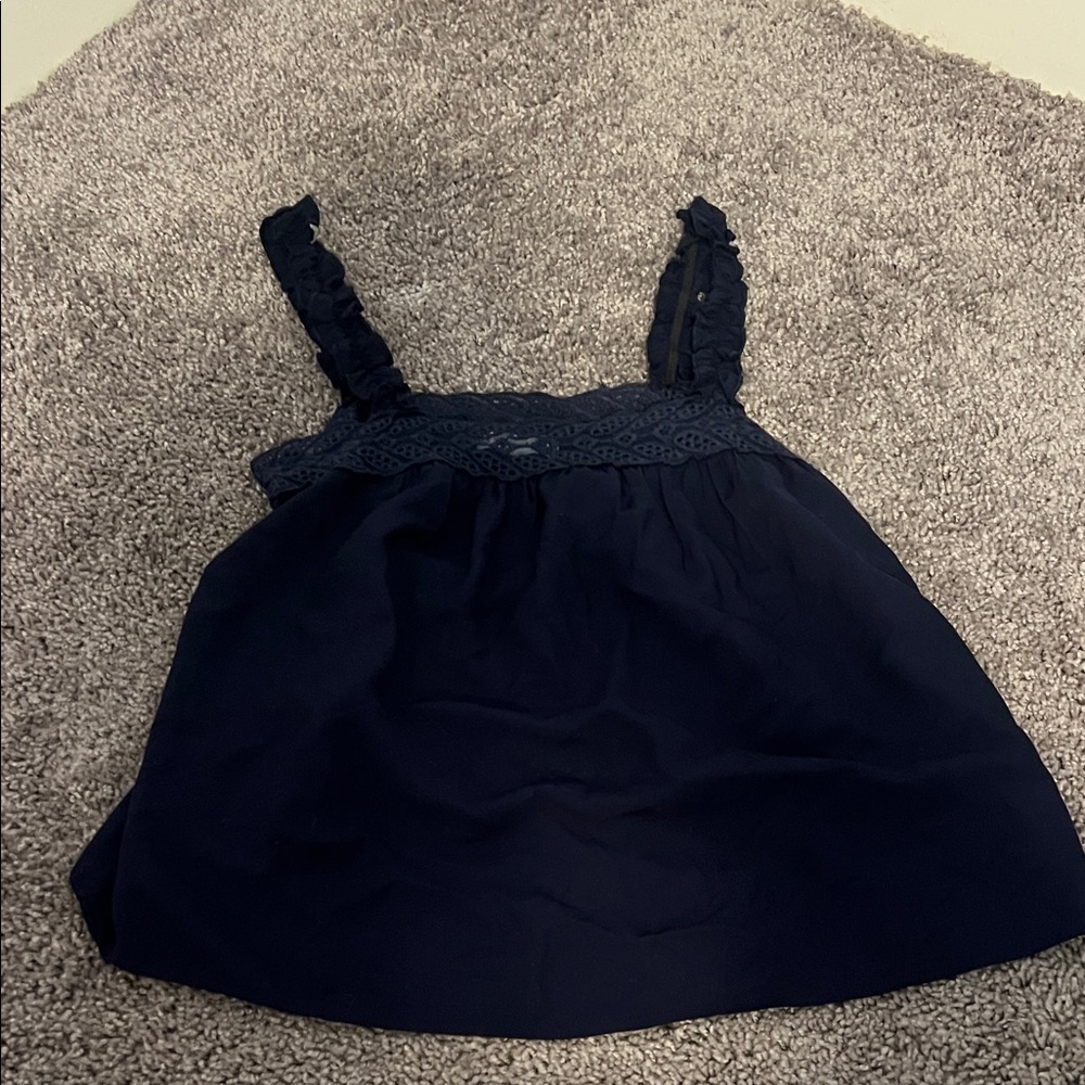 Emory Park Navy Blue Lace Trim Top